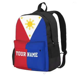 Backpack Nome personalizado Philippines Flag Polyster for Men Mulheres Bag de viagens Casual Caminhando Camping