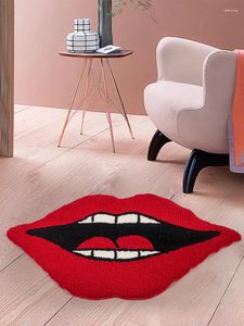 Carpets Red Lip Tufted Rug For Bathroom Dressing Room Bedroom Aesthetics Soft Bath Mat Fluffy Lips Shaped Area Home Decor Nonslip