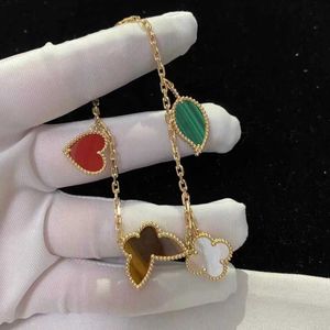 Brand Charm Van Premium Clover V Gold Thick Plated 18K Rose Natural White Fritillaria Agate Multi Flower Armband Kvinna