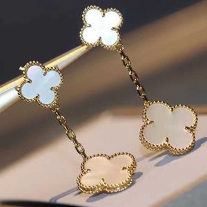 Marca original 925 Sterling Silver Van Clover Brincos revestidos com Fritillaria Branca de ouro rosa de 18k Flor Four Leaf Double