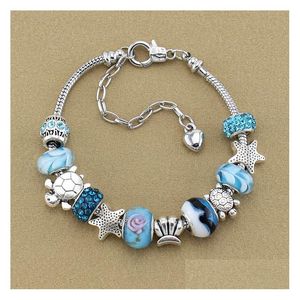 Beaded Strands Blue Magic Beads Bracelet 925 Starfish Turtle Pendant As A Diy Jewelry Gift Drop Delivery Bracelets Dhol4