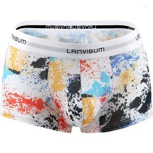 Underpants Men Sexy Underwear Boxer Shorts Ice Shorts Man stampato a bassa vita traspirante U Casella convessa Cueca plus size m-xxl