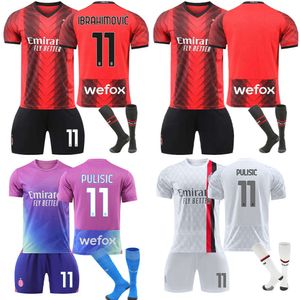 Fotbollströjor 2324 Ny säsong AC Home och Away Jersey Set nr 9 Giroud 17 Leo 11 Ibrahimovic Football Jersey