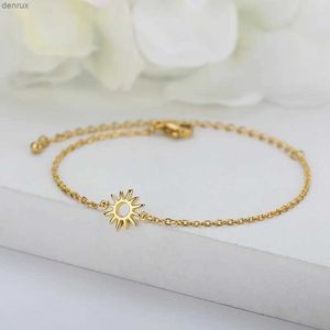 Bangle ICFTZWE Sun Hollow Bracelets For Women Stainless Steel Hand Chain Vintage Sunflower Anklet Boho Foot Jewelry AccessoriesL240417