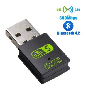 カードUSB WiFi BluetoothアダプターAC600デュアルバンド2.4/5GHzワイヤレス外部レシーバーPC/ラップトップ/デスクトップ用ミニWiFiドングル