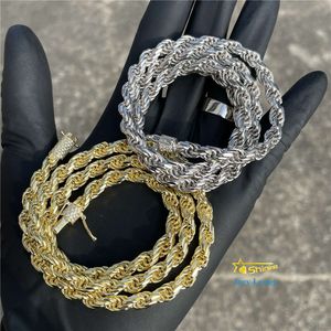 Pronto para enviar jóias de hip hop de 6,0 mm Cadeia de corda 18K Gold banhado VVS Missanite Diamond Colar 925 Sterling Silver