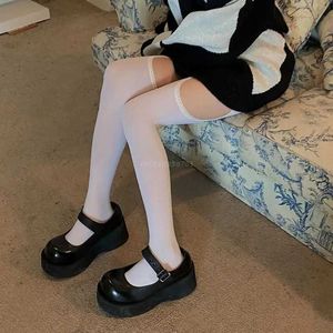 Sexiga strumpor kvinnors sexiga sidokurs hål hängande strumpbyxor harajuku kawaii lolita spets trim falska strumpeband strumpor tights 240416