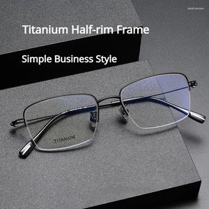 Sunglasses Frames Titanium Half-Rim Eyeglasses Frame Business Style Minimalistic Square Design Support Myopia Lens Fashion Glasses