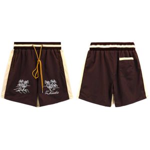 Versão alta primavera/verão nova letra bordada de rhude impressão high street shorts de cordão casual