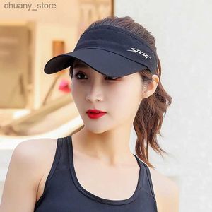 Visors Men Women Summer Outdoor Sport Quick Drying Sunscreen Running Curved Brim Sun Hat Cool Letter Empty Roof Baseball Cap A94 Y240417