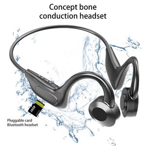 Knochenleitung Earphone Sport fließend wasserdichte drahtlose Bluetooth-kompatible Kopfhörer mit Mikrofonunterstützung TF SD-Karte 240411