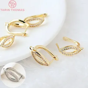 Stud Earrings (2033)4PCS 18x11MM Hole 1.5MM 24K Gold Color Brass With Zircon Earring High Quality DIY Jewelry Making Findings Accessories