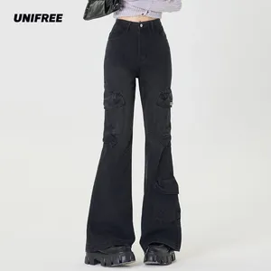 سراويل جينز للسيدات يونيفري رمادي داكن عتيقة المضيق