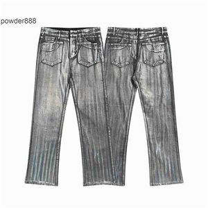 2024 Summer New Fashionable Brand Bright Silver Casual Loose Laser Black Color Jeans for Men and Women