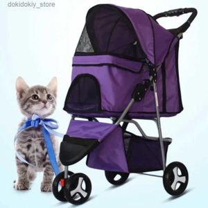 Pies Nośnik Pet Stroller 3 Wheels Cat Dog Travel Solding Carrier Lekka oddychająca torba z kubkiem Uchwyt dla małych psów Teddy Chihuahua L49