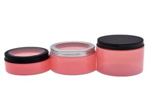 100 150 200 250 ml Kunststoffgläser rosa Pet Pet Cosmetic Jar Storage Dosen runde Flasche mit Fenster Aluminiumdeckel für Creme Maske2890014