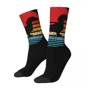 Herrstrumpor Funny Crazy Sock for Men Dachshund Retro Sunset Daschund Hip Hop Vintage Sausage Dog sömlöst mönster Tryckt pojkar besättning