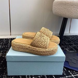 Patform straw designer slides women sandals flat comfort padded rubber straw slippers fashionable easy to wear style designer slippers green blue popular sh08 c4