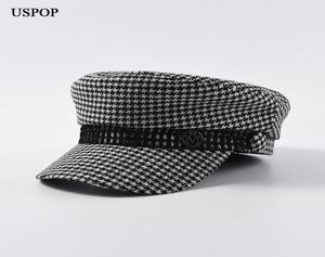 USPOP 2019 Осенний Зимние Женщины Vintage Newsboy Fashion Metal Letter M Военный плоский верхний клетчатый козырьк Y2001027816667