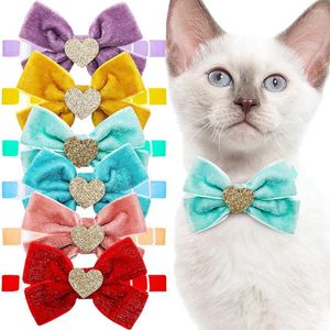 Dog Apparel 30PCS Handmake Bowties Puppy Loving Heart Bowtie For Adjustable Pet Cat Bow Tie Collar Accessories Small Dogs