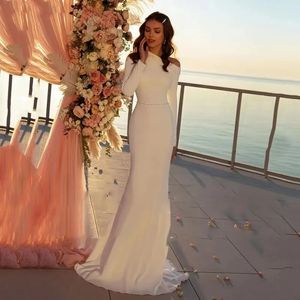 Morden Luxury Satin Mermaid Wedding Dress for Woman 2024 Pearls Asymmetrical Neck Belt Full Hylsa Brudklänningar Vestidos de Noivas