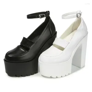 Klänningskor 2024 Spring Autumn Women 14cm Casual High-Heeled Sexy Thick Heels Platform Pumps Black White Size 34-39