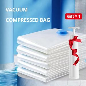 Saco de compressão a vácuo de 1set com bomba de mão para roupas de classificação de roupas de cama para economia de bolsas seladas para o guarda -roupa 240408