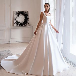 A-line sukienka ślubna 2024 Satynowa z koralikami Bow Buse Bez rękawów pociąg księżniczki panny młodej sukienki plus size vestido de noiva szata Mariage