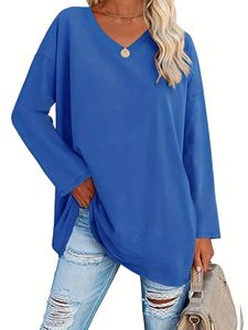 Plus size womens spring autumn simple fashion basic versatile polyester fiber elastic longsleeved casual and comfortable top 240412