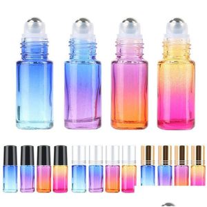 Packing Bottles Wholesale 5Ml Gradient Color Glass Per Essential Oil Roller Bottle With Stainless Steel Balls Container For Home Trave Dhzgn