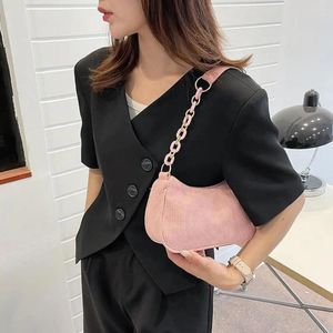 Hobo Solid Color Corduroy Shoulder Bag Canvas Chain Crossbody Handbag Korean Style Velvet Underarm Streetwear