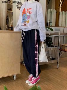 Mäns byxor Deeptown Kawaii Sweet Streetwear Sweatpants Womens Vintage Harajuku Bow Strap High midjebyxor E-grill 2024 Y2K Q240417