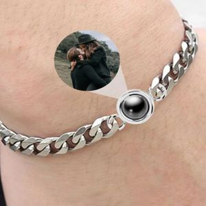 175cm Stainles Cuban Bracelet Personalized Circle Po Bracelet Custom Projection Personality Memorial Birthday Christmas Gift 240402