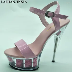 Sapatos de dança laijianjinxia pu pólo exótico dança de verão sandálias femininas 15 cm de altura tira de fivela tamanho 34-46 k006