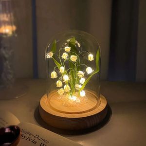 Blommor Torkad av LED Lily Valley Handgjorda Glow Night Light Diy Material för hemmet Bedside Desktop Decor Valentine Birthday Present 230613