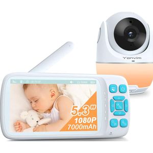 5310 80pba Baby Monitor con fotocamera e audio, fotocamera 2K, registrazione video e riproduzione di video a lungo raggio da 1500 piedi, batteria da 7000 mAh, luce notturna, libro di storie MP3