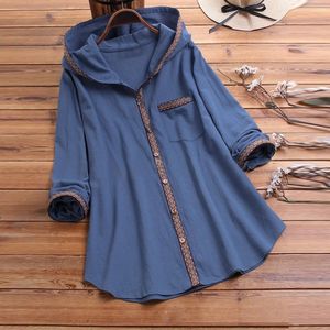 Womens Long Sleeve Hoodies Loose Tshirt Ladies Autumn Button Tunic Tops Blouse Plus Size Clothing L5XL Retro 240412