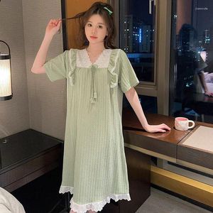 Women's Sleepwear Princess Style Summer Dress Jacquard Women Nightgowns Lace Nightdress For Ladies Girls Large Size Sweet Short Dressing