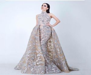 Yousef aljasmi Labourjoisie Evening Dresses Prom Gowns Overskirt Detachable Train Champagne Mermaid Lace Applique Party Dress High2324379