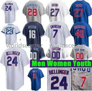 7 Dansby Swanson Jersey Mens Youth 24 Cody Bellinger Seiya Suzuki Kids Blue White Baseball Jerseys