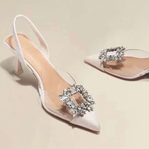 Frühlings- und Herbstmode Neues sexy Bankett komfortable kristall transparent feste Farbe Spitze Zehen Frauen High Heels