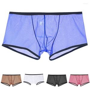 Underpants Ultra cienkie majtki dla mężczyzn MESH Ice Silk Nylon Boksers Seksowne męskie spodenki przeciwbakteryjne oddychające chłopięce