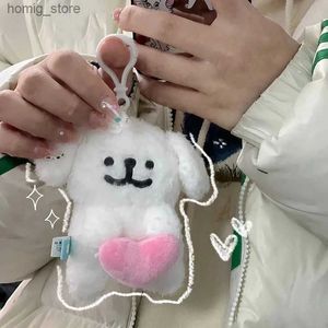 Plüsch -Schlüsselanhänger Korea Cartoon Line Hund Plüschspielzeug Schlüsselbund niedliche Plushie Doll Knapsack Dekorative Anhänger Car Accessoires Geschenke für Freunde Y240415