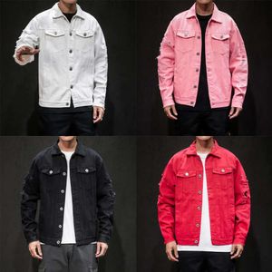 Jackets Hole Hole Jacket Men Men Ripped Cowboy Jeans Bomber Coat Macho Slim Fit Solid Casual Casual Cotton Red Plus Tamanho 5xl S