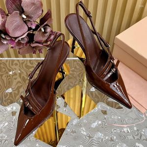 Dress Shoes Baeromad Fashion Runway Summer Russet Brown High Heeled Women's Pointed Toe Shallow Mouth Buckle Strap Thin Heels