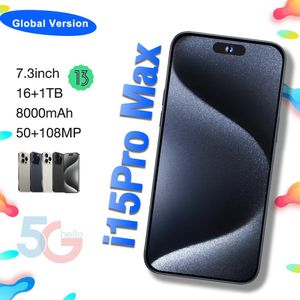 7,3 tum I15 Pro Max Cell Phones Smartphone 4G LTE 5G Smartphones 16GB RAM 1TB KAMAER 48MP 108MP FACE ID GPS Octa Core Android Mobiltelefon Hög konfiguration