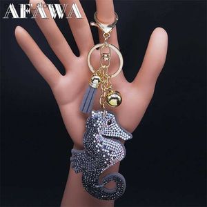 Keychains Lanyards Fashion Hippocampus Keyring Chain for Women Animal Sea Horse Key Ring School Bag Accessories Gift Jewelry llaveros 7346 Y240417