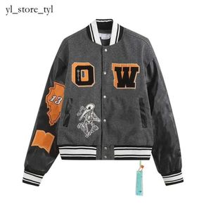 Av vita mäns jackor herrar designer från jackor vita vindbrytare varsity lös lång baseball hiphop harajuku off whitejacket brev broderi streetwear 9494