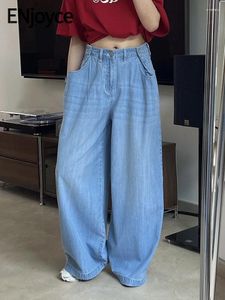 Kadın Kot Kükrançları Yaz Kadınlar Vintage Mavi Hafif Yüksek Bel Geniş Bacak Kore Sokak Tarzı Gevşek Gevşek Düz Denim Pantolon