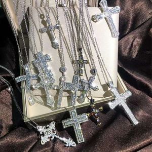 2024 Brand Fashion Designer Mosant Diamond Cross Anhänger Halskette Platin-plattierte Männer Frauen Liebhaber Mosant Halskette Schmuck Religion Religion